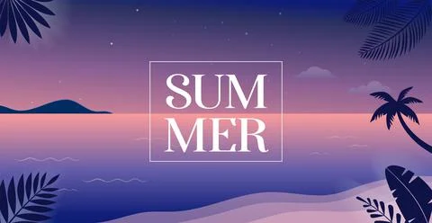 Summer time fun concept design. Creative background of landscape, night, evening Stock Illustration