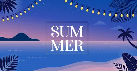 Summer time fun concept design. Creative background of landscape, night, evening Stock Illustration