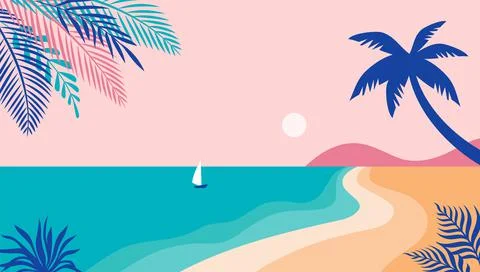 Summer time fun concept design. Creative background of landscape, sunny panorama Stock Illustration