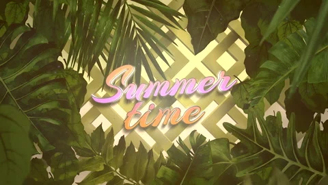Summer Time with green tropical leaf on gold geometric texture Stock Footage 196848937