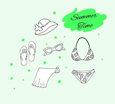 Summer time hand-drawn attributes Stock Illustration