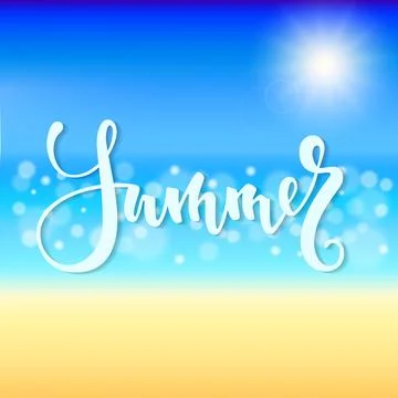 Summer time. Hand drawn brush pen lettering, Beautiful Summer beach with sh.. Stock Illustration