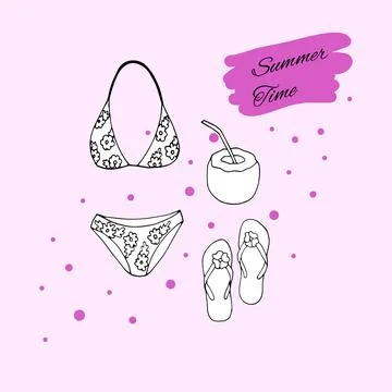Summer time hand-drawn icons Stock Illustration