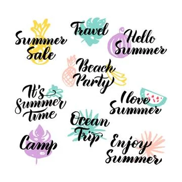Summer Time Hand Drawn Quotes Stock Illustration