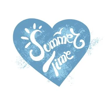 Summer time hand written vector lettering. White script with the sun rays inside Illustrazione stock
