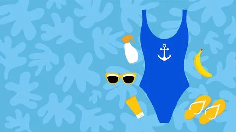 Summer time illustrations collection set: sunglasses, swimsuit Stock Illustration