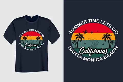 Summer Time Lets Go California Santa Monica Beach Beach T Shirt Stock Illustration