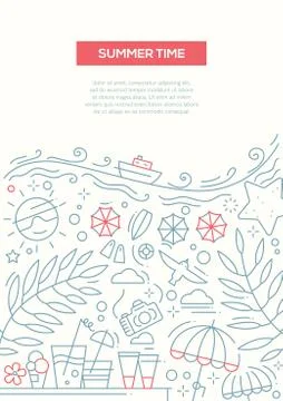Summer Time - line design brochure poster template A4 Stock Illustration