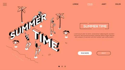 Summer time - line design style isometric web banner Stock Illustration