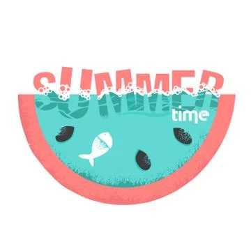 Summer time. Logo or summer slogan. Watermelons, fish and the sea. Vector image Stock Illustration