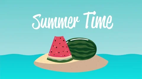 Summer time motion graphic with watermelon on island in blue ocean for seas.. Stock Footage 334158497