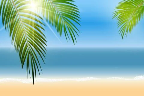 Summer Time Palm Leaf Seaside Vector Background Illustration 스톡 일러스트