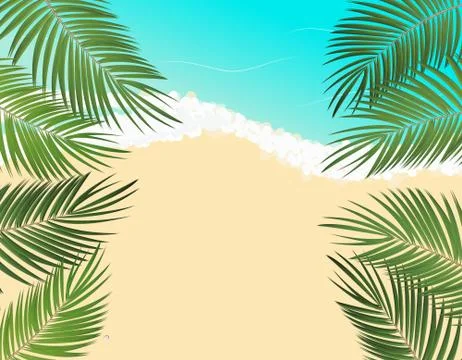 Summer Time Palm Leaf Seaside Vector Background Illustration Illustrazione stock