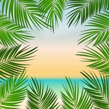 Summer Time Palm Leaf Seaside  Background Illustration Stock Illustration