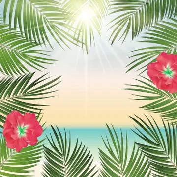 Summer Time Palm Leaf Vector Background Illustration Stock Illustration