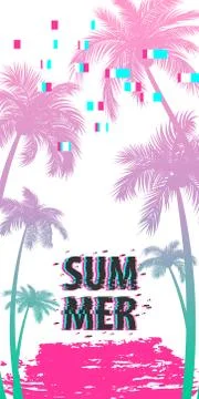 Summer time palm tree banner poster Stock Illustration