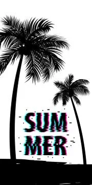 Summer time palm tree banner poster Stock Illustration