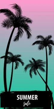 Summer time palm tree banner poster Stock Illustration