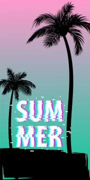 Summer time palm tree banner poster Stock Illustration