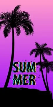 Summer time palm tree banner poster Stock Illustration