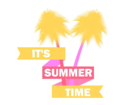 Summer time. Palm trees with ribbon and text on a white background. Vector .. Illustrazione stock