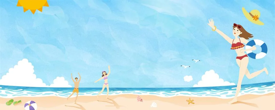 Summer time playing at the beach Stockillustratie