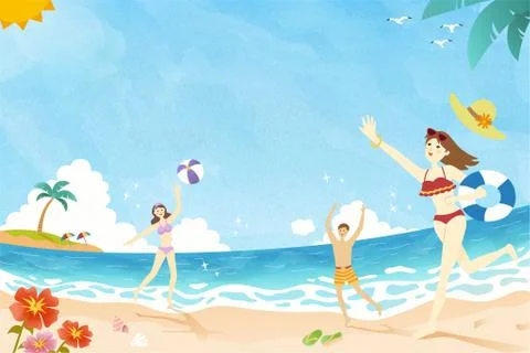 Summer time playing at the beach Illustrazione stock