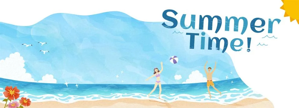Summer time playing at the beach Stock Illustration