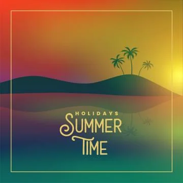 Summer time poster with beach sunset scene Stock Illustration
