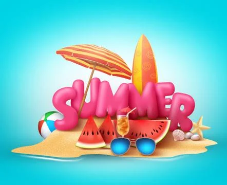 Summer Time Poster Design with Happy and Fun Concept Stock Illustration