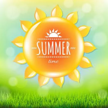 Summer time poster with grass Stock Illustration