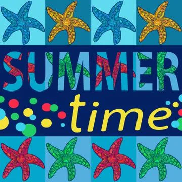 SUMMER TIME POSTER WITH STARFISH PATTERN 3 Illustrazione stock