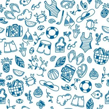 Summer time seamless pattern. Doodle vector illustration Stock Illustration