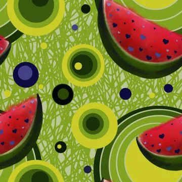Summer time seamless pattern with juicy watermelon Stock Illustration