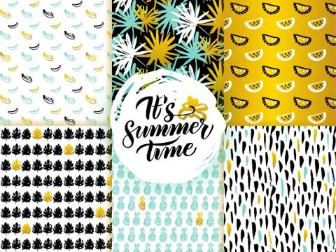 Summer Time Seamless Patterns Stock Illustration