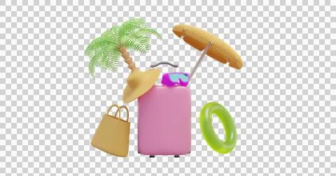 Summer time. Suitcase with beach items Illustrazione stock