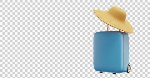 Summer time suitcase straw hat on isolated background. Stock Illustration