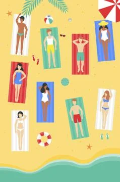 Summer time, Sun bathing at the beach vector Illustrazione stock