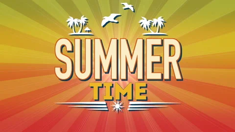 Summer Time with sun rays, birds and palm on vertigo pattern Stockbeeldmateriaal 167443807