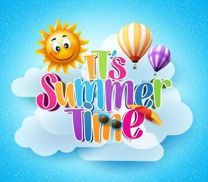 Summer Time Text in the Blue Sky Background with Clouds Stock Illustration