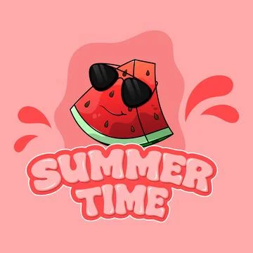 Summer time text with a cool watermelon slice. Stock Illustration