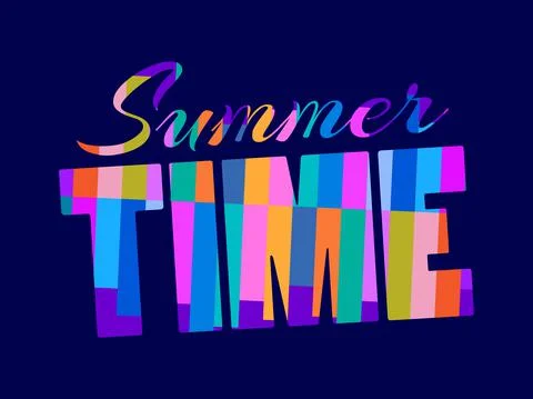 Summer time. Text with a multicolored geometric pattern. 80s retro design Stock Illustration