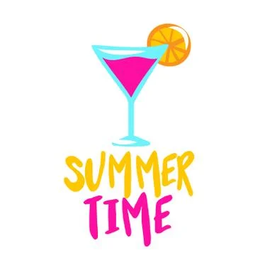 Summer Time text with pink lady cocktal Illustrazione stock