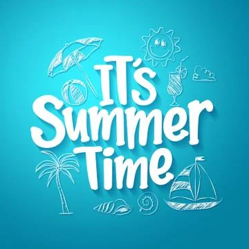 Summer Time Text Title with Hand Drawing Vector Elements Stock Illustration