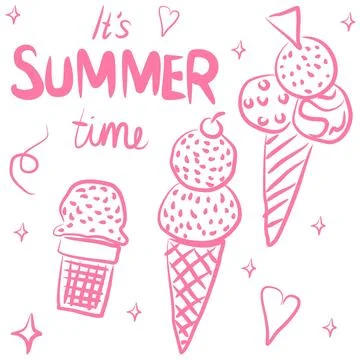 Summer Time with Three Ice Creams Stock Illustration