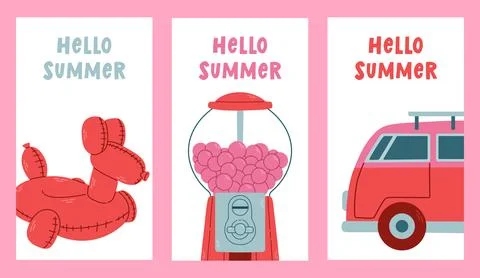 Summer time vector poster set. Hello summer text collection with elements for Stock Illustration