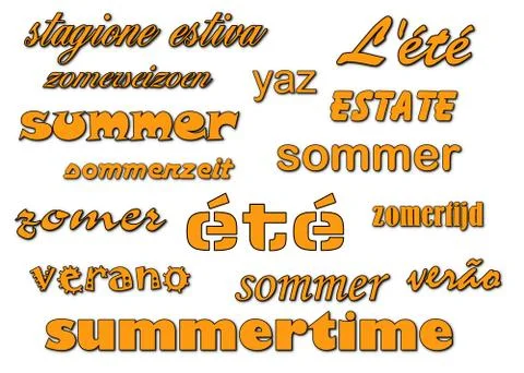 Summer time yeloow text in several languages Stock Illustration