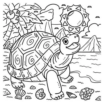 Summer Tortoise Playing Coloring Page for Kids Stock Illustration