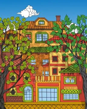 Summer town Stock Illustration