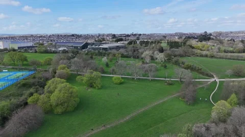 Summer Town Park Field View Drone Footage Stock Footage 337736350